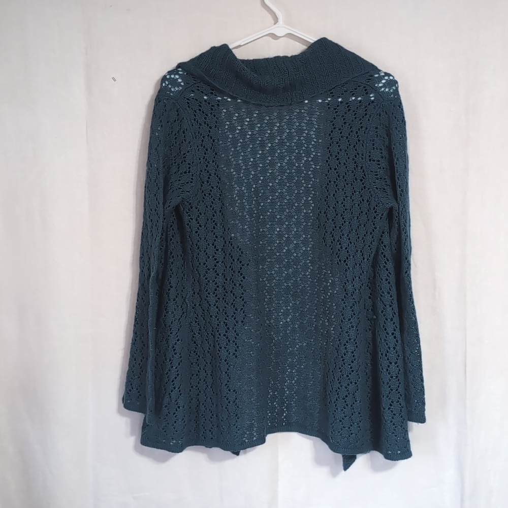 Apt 9 Teal Wool Blend Open Front Loose Knit Cardigan Size Petite Medium - Picture 5 of 5